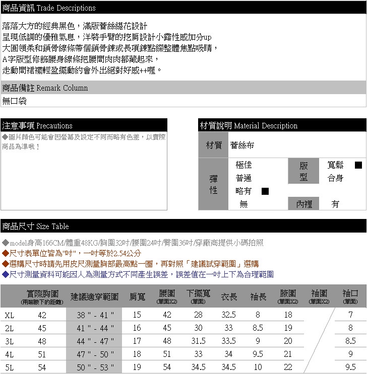 顯瘦--優雅蕾絲氣質挖肩設計緹花洋裝(黑XL-5L)-D351眼圈熊中大尺碼