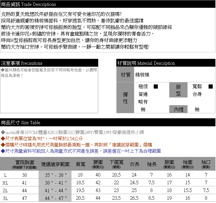 圓領T--休閒可愛卡通兔子印圖貼布寬鬆純棉圓領短袖T恤(粉.藍L-3L)-T320眼圈熊中大尺碼